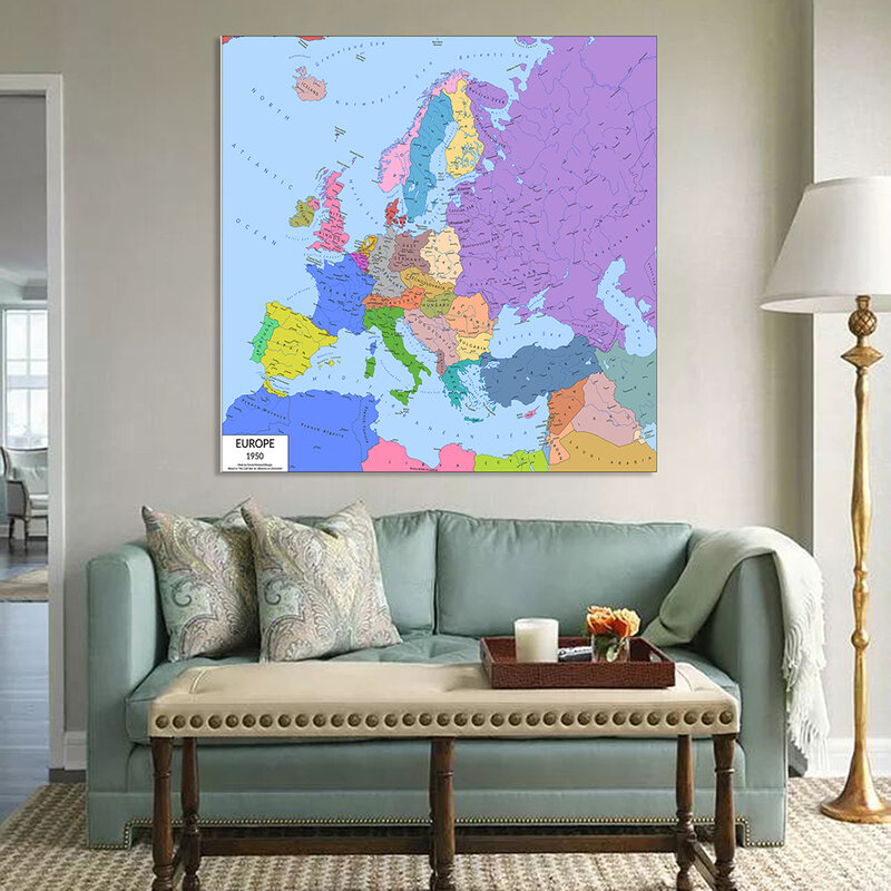 Mapa política da europa 150*150cm, poster retrô de parede, vinil, pintura em tela, decoração para salas de aula, material escolar