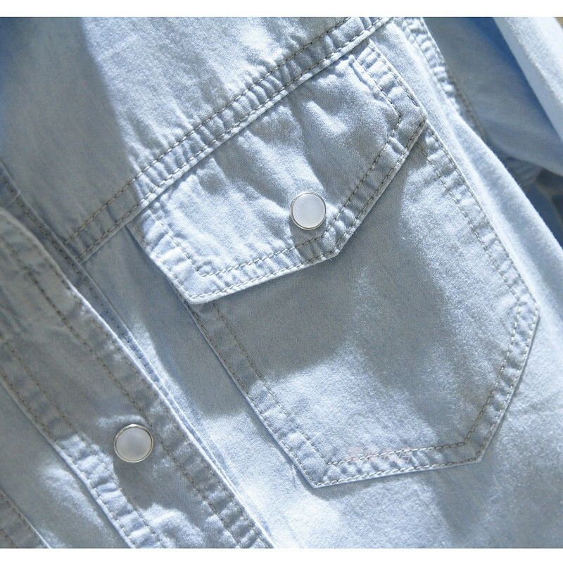 Camisas jeans de manga comprida com gola virada para baixo, bolso duplo, blusa casual, que combina com tudo, primavera, outono, qualidade superior, novo, S304