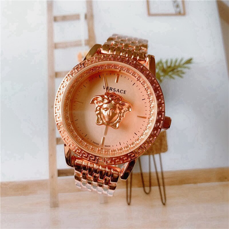 Versace-Роскошные брендовые кварцевые женские часы, кварцевые мужские часы, ремешок из нержавеющей стали, наручные часы, Классические деловые ...