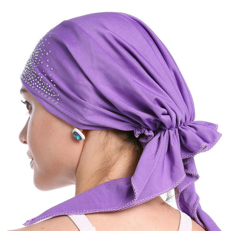 2020 Fashion Muslim Jilbab Topi Musim Panas Tipis Tipis Inner Jilbab Caps Solid Warna Berlian Sorban untuk Wanita India Headwrap Topi