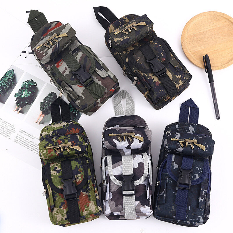 Mini schoolbag camouflage pencil case School stationery storage bag Military backpack pen case Boy pencil bag Student pen bag