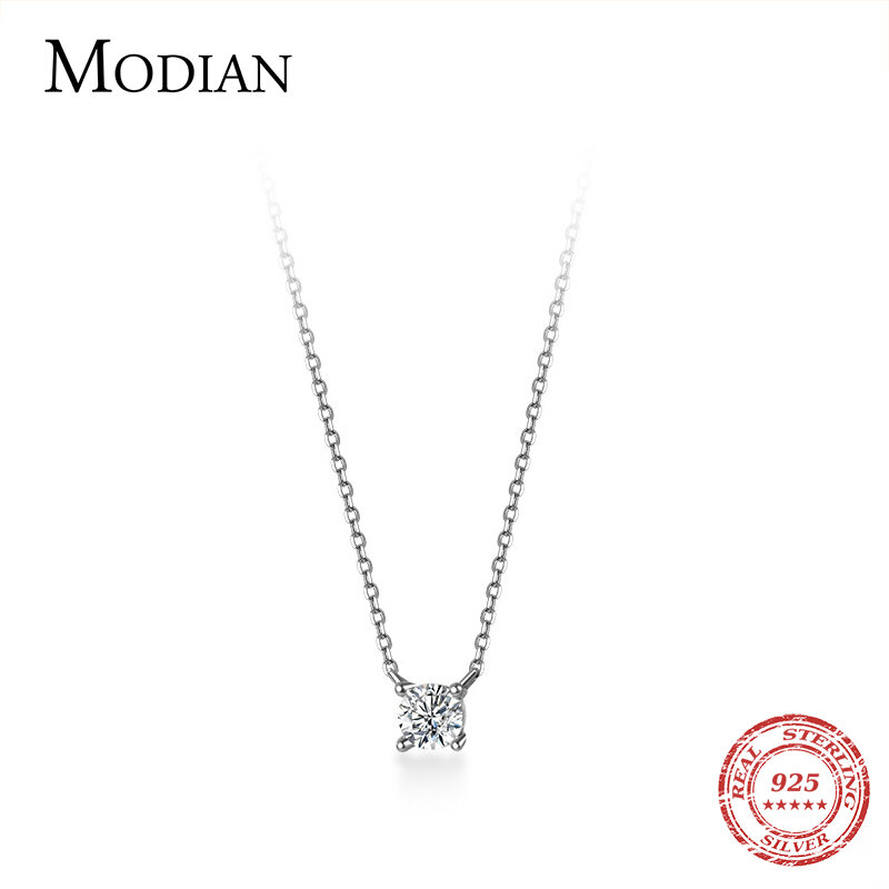 Modian Brands Simple 925 Sterling Silver Geometric Cut Sparkling Zircon Pendant Necklace for Women Wedding Engagement Jewelry
