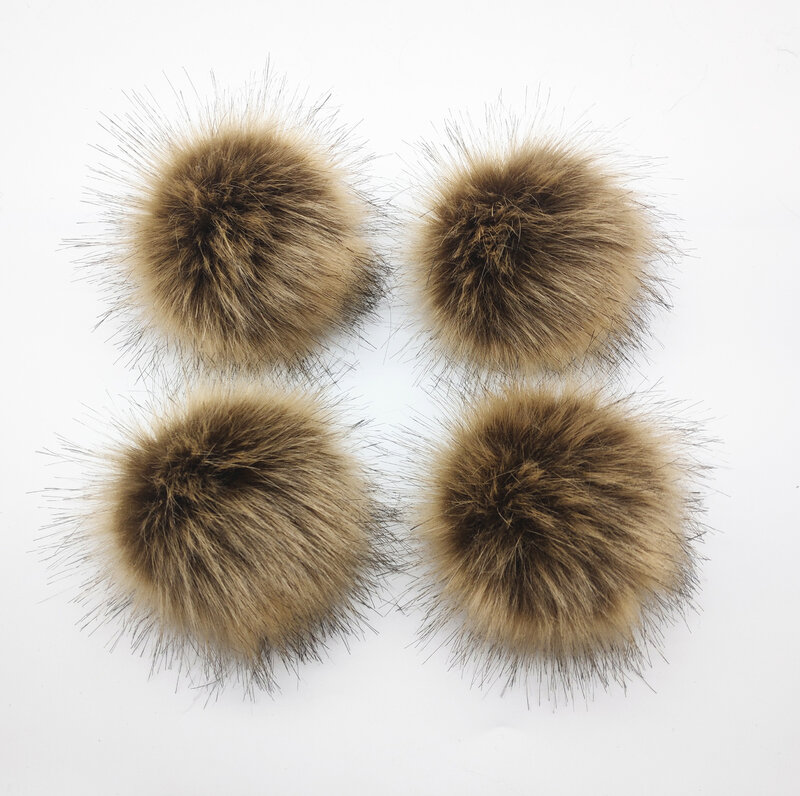 12ซม.Faux Fur Pom Pom กับกระดุมแบบกดติดใหม่ Fluffy ประดิษฐ์ Hairball Pompoms สำหรับ Beanies หมวกหมวกกระเป๋ารองเท้า