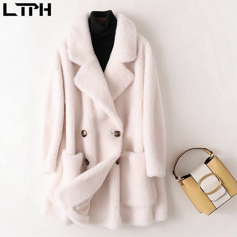 LTPH 패션 고품질 호주 모직 리얼 모피 코트 두꺼운 따뜻한 우아한 느슨한 대형 롱 양 Outwear 2020 Winter New