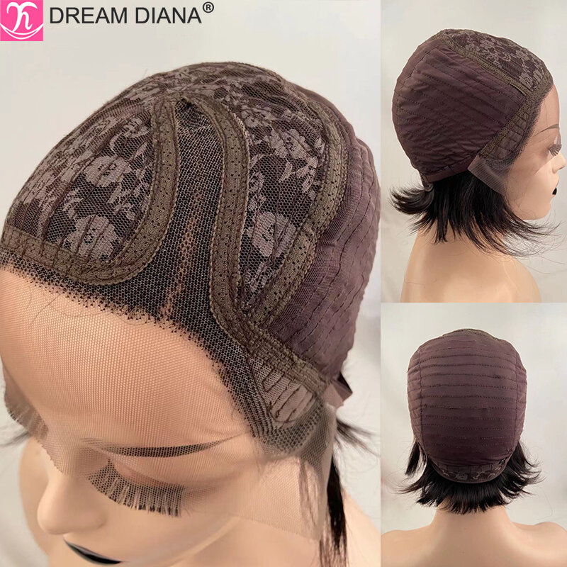 DreamDiana Brasil Mượt Thẳng Tóc Giả Bob Ren Mặt Trước Con Người Tóc Giả Ngắn Cắt Tóc Giả Cho Nữ Màu Đen Pixie Cắt Tóc Giả tóc Của Con Người