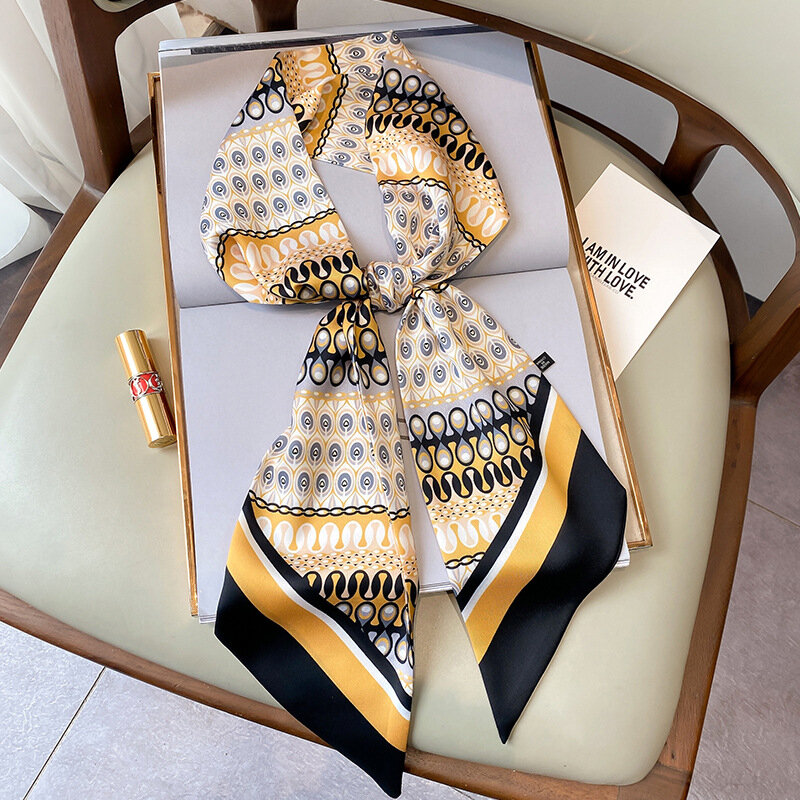 KOI – longue écharpe en soie imprimée esthétique, foulard décoratif pour cheveux littéraire féminins, bandeau, cravate, sangle de poignet, ceinture de sac