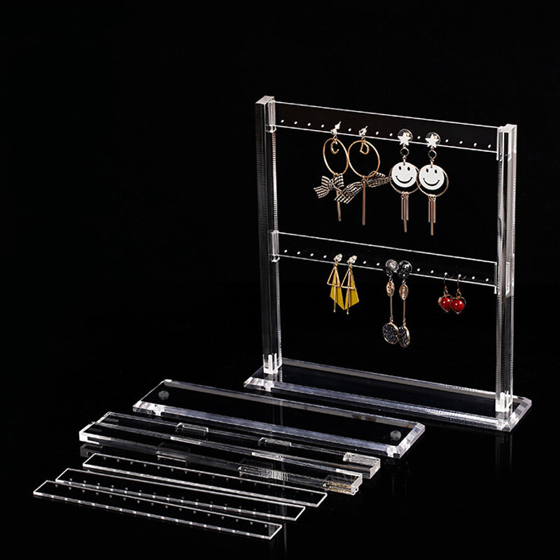 Colares de acrílico transparente, suporte de exibição de brincos, joias, mostruário com 2 camadas e 3 camadas