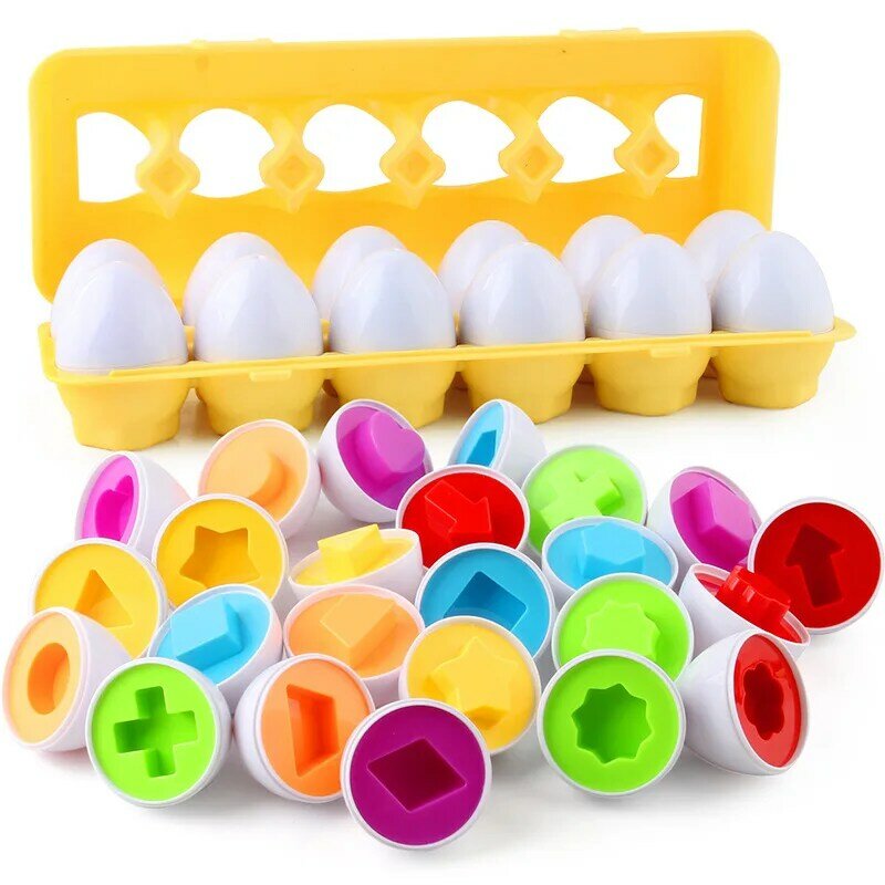 Montesori mainan matematika pendidikan anak, bentuk cocok puzzle mainan sensorik permainan telur untuk anak-anak 3 4 5 tahun