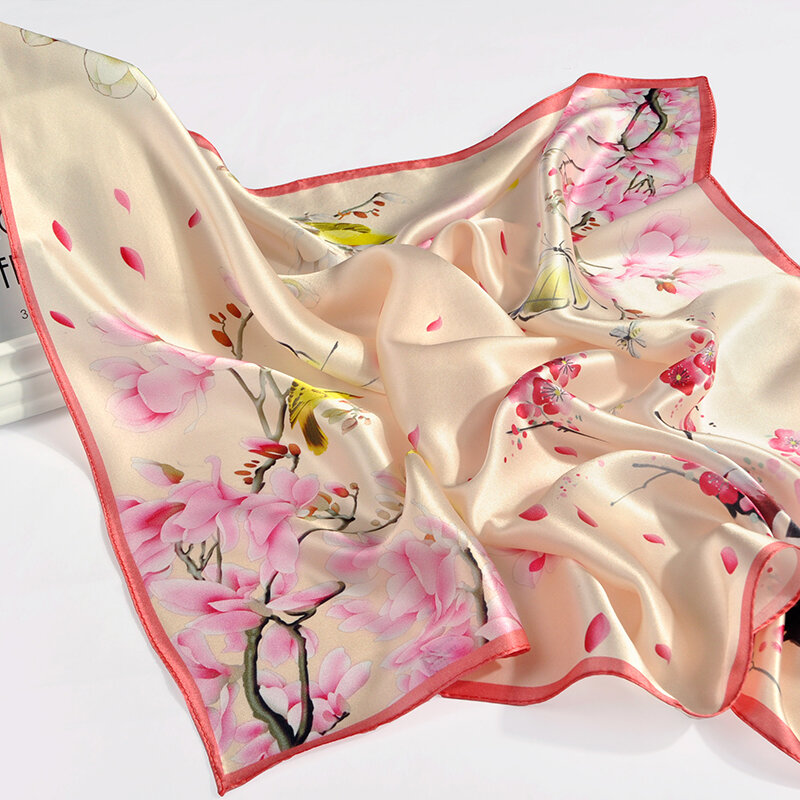 Bufanda cuadrada de seda 100% para mujer, pañuelo de seda Real con estampado de hermoso diseño, de lujo, elegante, 65x65cm