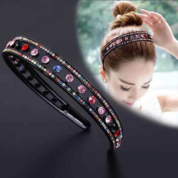 Ikat Kepala Pita Rambut Berlian Imitasi Dua Baris Butik Anti-selip Fashion Baru untuk Aksesori Kepala Wanita Anak Perempuan
