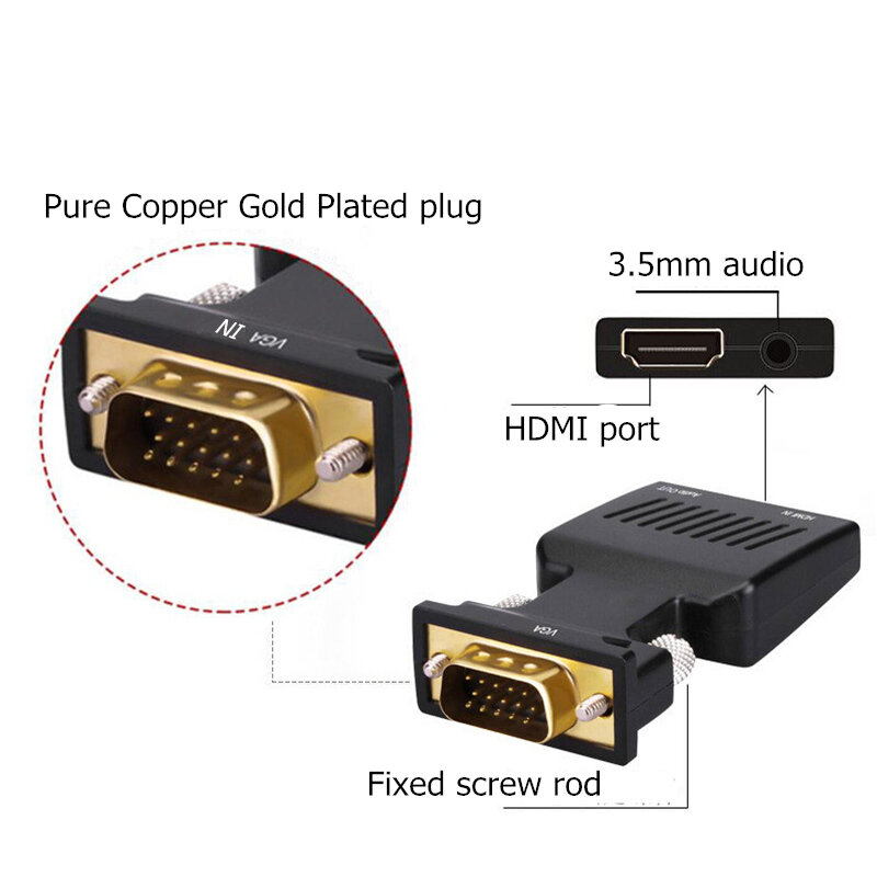 Convertidor LS VGA macho a HDMI hembra con Cables adaptadores de Audio 720/1080P para HDTV Monitor proyector PC portátil TV-Box PS 3 4