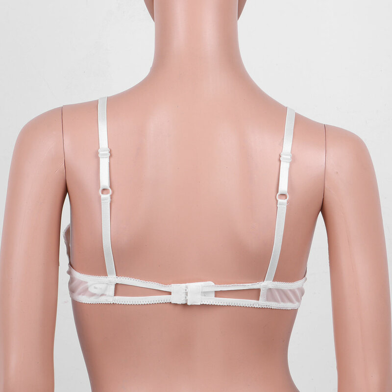 Sutiãs abertos, lingerie sexy de malha transparente para mulheres, alças ajustáveis, peito vazado, push up, com arame, sutiã erótico