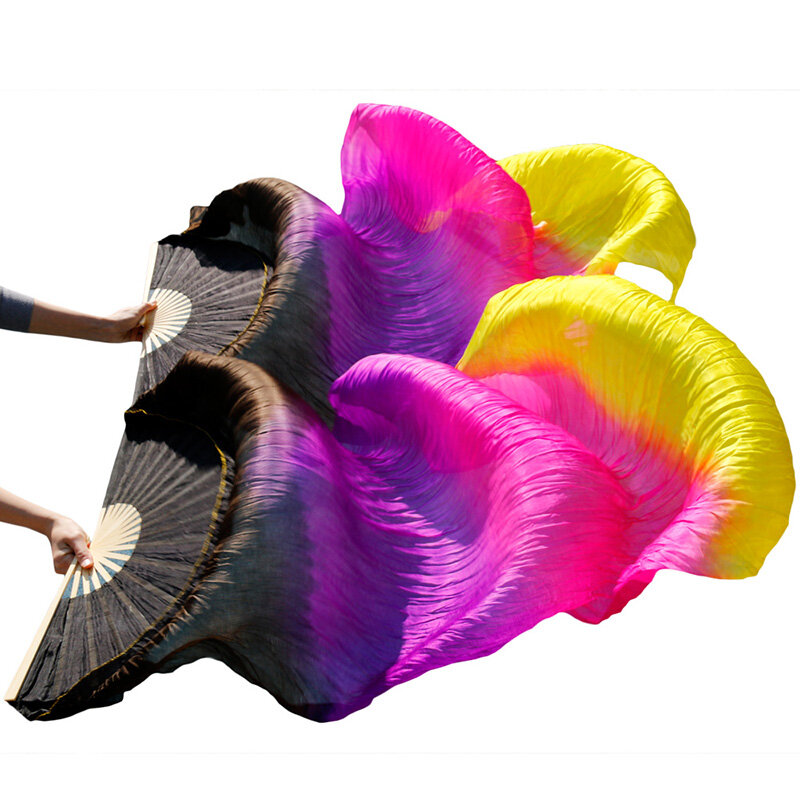 Веер для танца живота, 1 пара, крашеная фата ручной работы из 100% натурального шелка/Имитация Шелковый веер для танца, китайский Шелковый веер, 1 пара