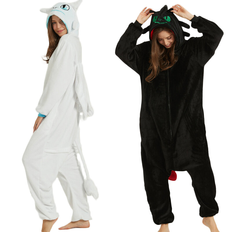 Pijama de franela de Dragon White Black para adultos, disfraz de Anime, Entrena tu noche, Fury, ropa de dormir, E46762AC