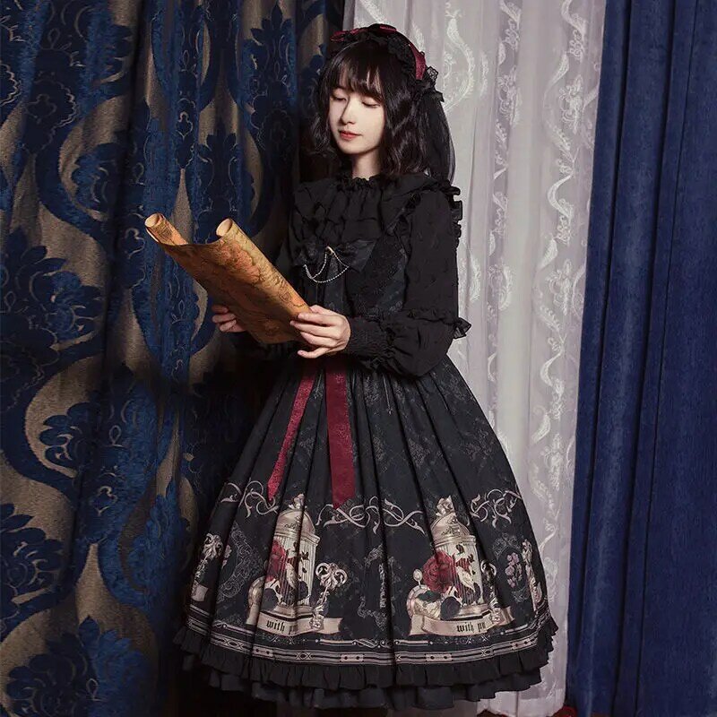 Lolita JSK Dress Nightingale and Rose Jsk Dress Gothic Style Dark Vintage Victorian Princess Party Dress Sleeveless Lolita Dress