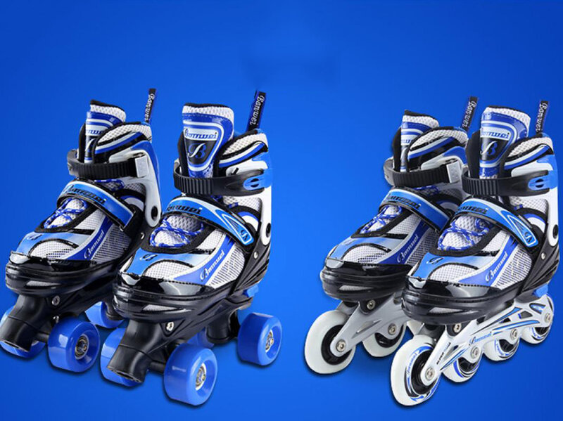 Patines en línea ajustables 2 en 1 para niños, patines de 4 ruedas para exteriores, zapatillas de deporte de doble fila