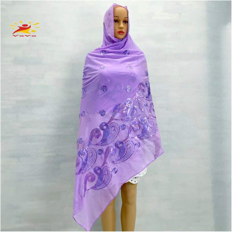African Fashion Muslim Scarf Turban Women Medium Size Sequin Embroidery Chiffon Islamic Hijab Pashmina Embroider Ramadan Dubai