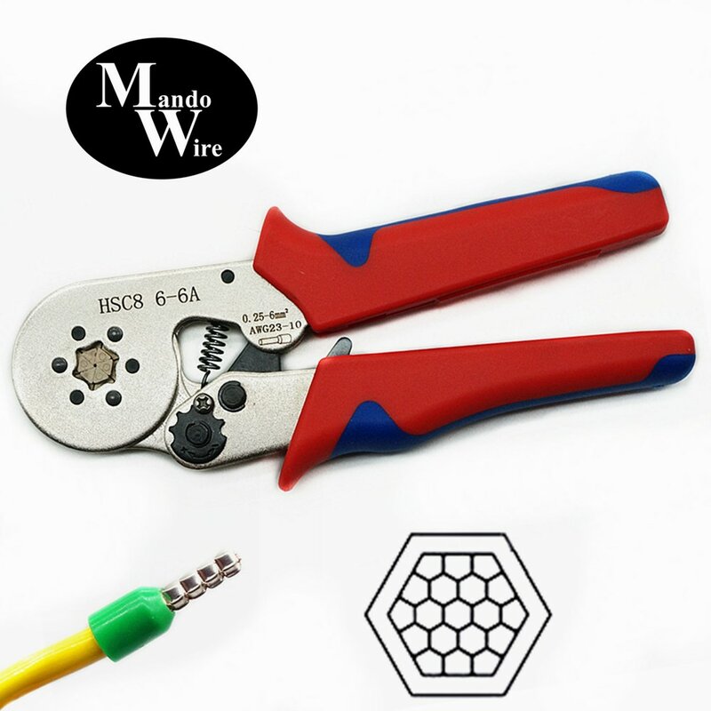 Ferrule Crimping Tool Kit, Hexagonal Sawtooth Self-Adjustable Ratchet Wire Terminals Crimpping Kit Crimping Range 0.25-6²MM