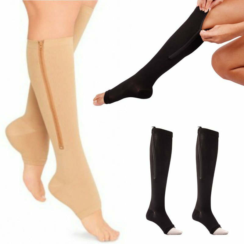 Chaussettes de Compression à fermeture éclair pour le Fitness, pour le soutien des jambes et des genoux, à bout ouvert, pour réduire la douleur