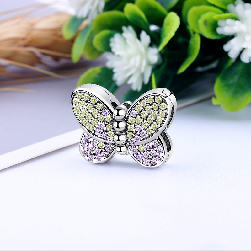 Clip de estrella de mariposa para mujer, de Plata de Ley 925 Original, cadena seguridad con dijes, cuentas, pulsera de reflexión, joyería DIY para mujer
