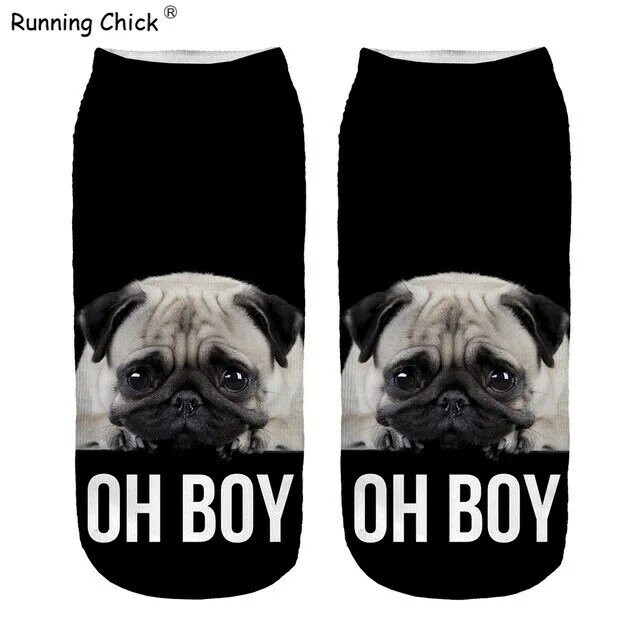 Забавные носки Running Chick Oh для мальчиков и Мопсов с 3d принтом, оптовая продажа, женские носки, Прямая поставка, носки до щиколотки для женщин
