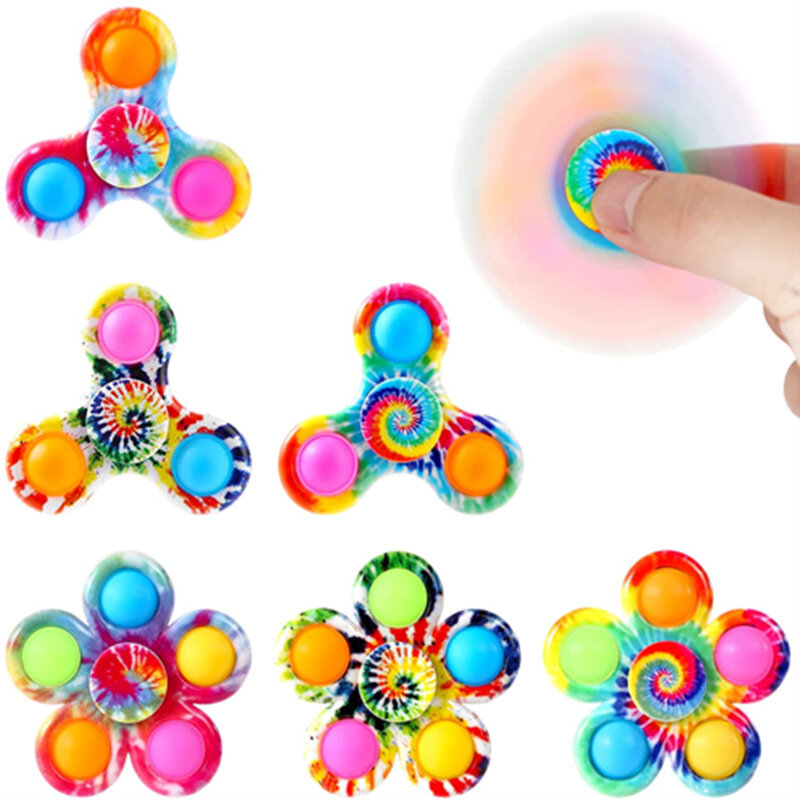 1PC Tie Dye Simple Fidget Spinner Finger Push Bubble Hand Spinner per ADHD ansia antistress bomboniera sensoriale per bambini