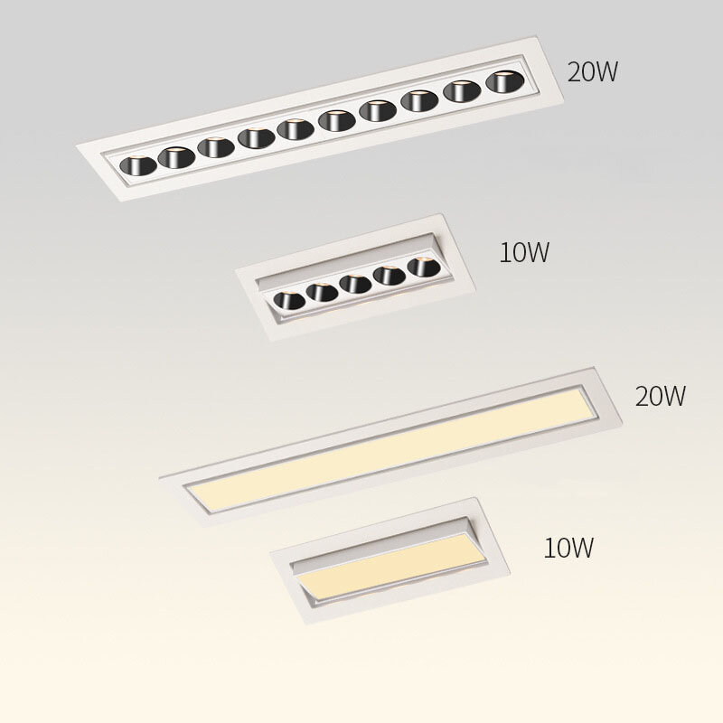 10W 20W LED Downlight Lubang Terbuka Tertanam Panjang Strip Lampu Sorot Dalam Ruangan Dekorasi Rumah Dapur Ruang Tamu Kamar Tidur Lorong Lampu Sorot