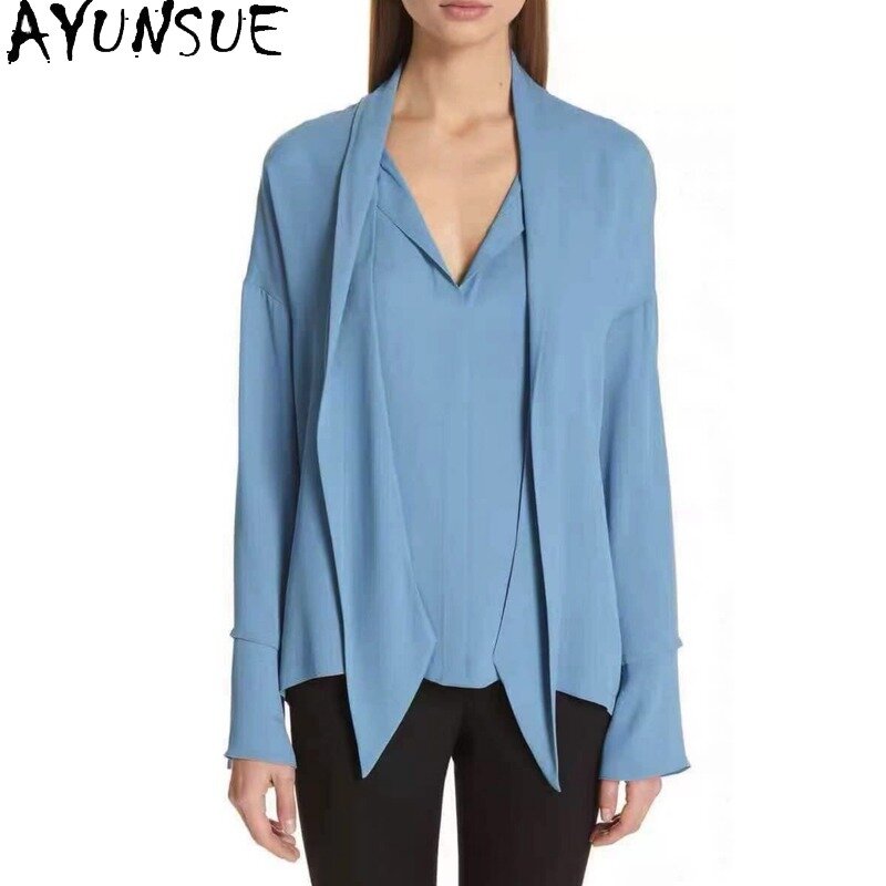 AYUNSUE 2021 White Shirt Women Silk Blouse Long Sleeve Top Female Korean Style Womens Tops and Blouses Spring Autumn Ropa Mujer