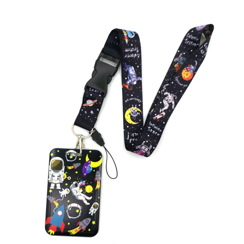 Astronauta space Planet cordino porta carte di credito ID borsa studente donna Travel Card Cover Badge decorazioni portachiavi per auto