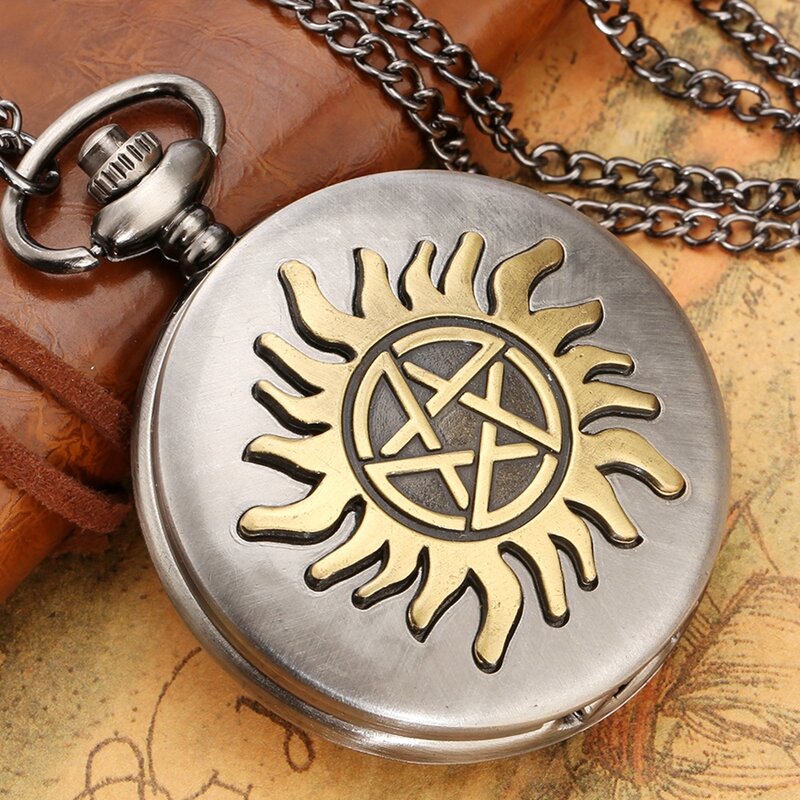 Retro Five-pointed Star Sun Flower Quartz Pocket Watches Necklace Pendant Women's Sweater Chain Men's Gifts Pocket Fob Watches