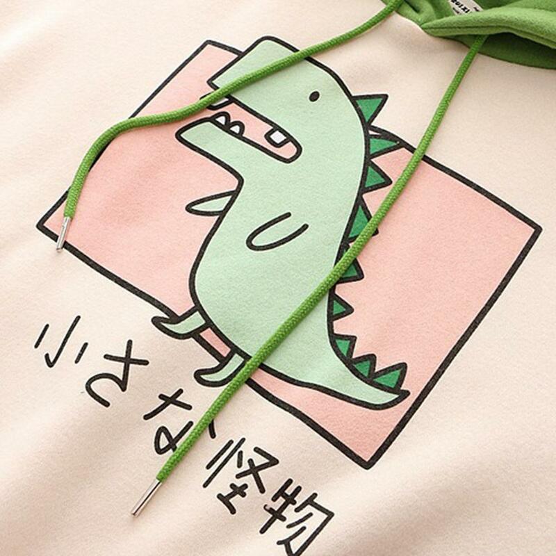 Sweat à capuche dessin animé dinosaure respirant pour femme, sweat-shirt épais, sweat à capuche D37, imprimé décontracté, style coréen, mode hivernale