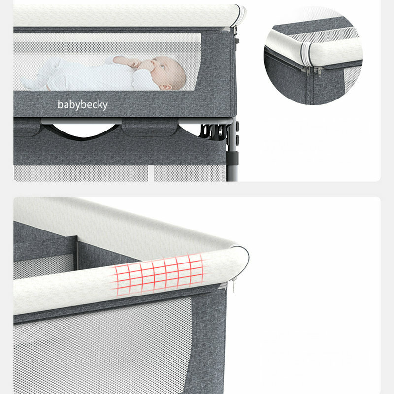 트윈스 요람 유아용 침대, 바퀴 및 기류 메쉬가 있는 유아용 침대, 높이 조절 가능, 2 명의 어린이를 위한 침대
