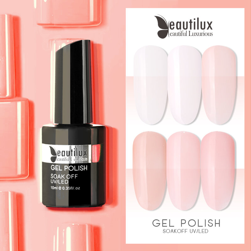 Transparent Milky White Camouflage Nude Pink 1pc Rubber Basecoat Gel Polished UV LED Soaked Gel Nail Polish 10ml