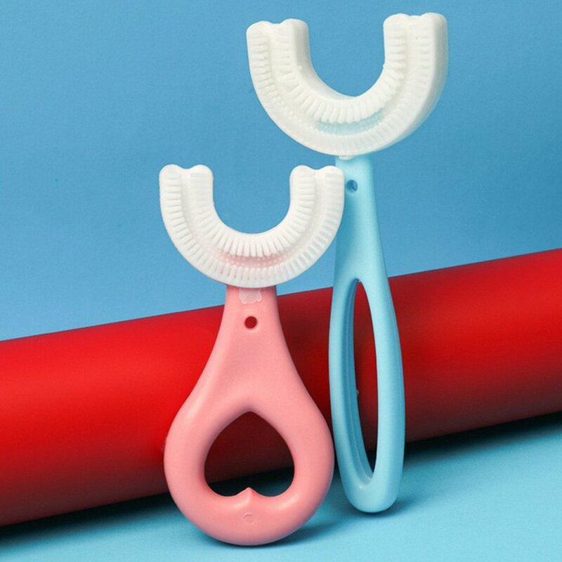 Spazzolino da denti per bambini U spazzolino da denti in silicone manuale per la pulizia della bocca modello cartone animato tenuto in mano 6-12 anni