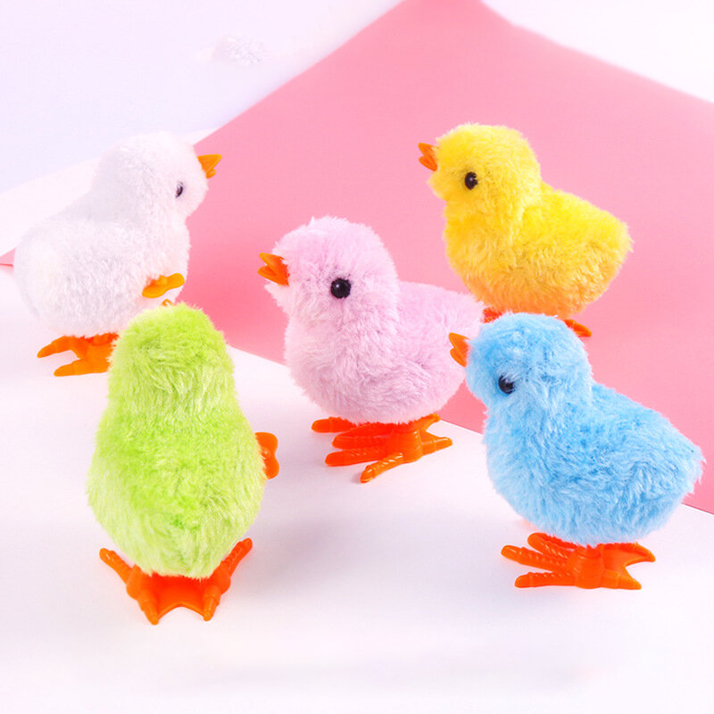 1 개 점프 산책 병아리 귀여운 플러시 플라스틱 바람 닭 아기 시계 장난감 교육 선물