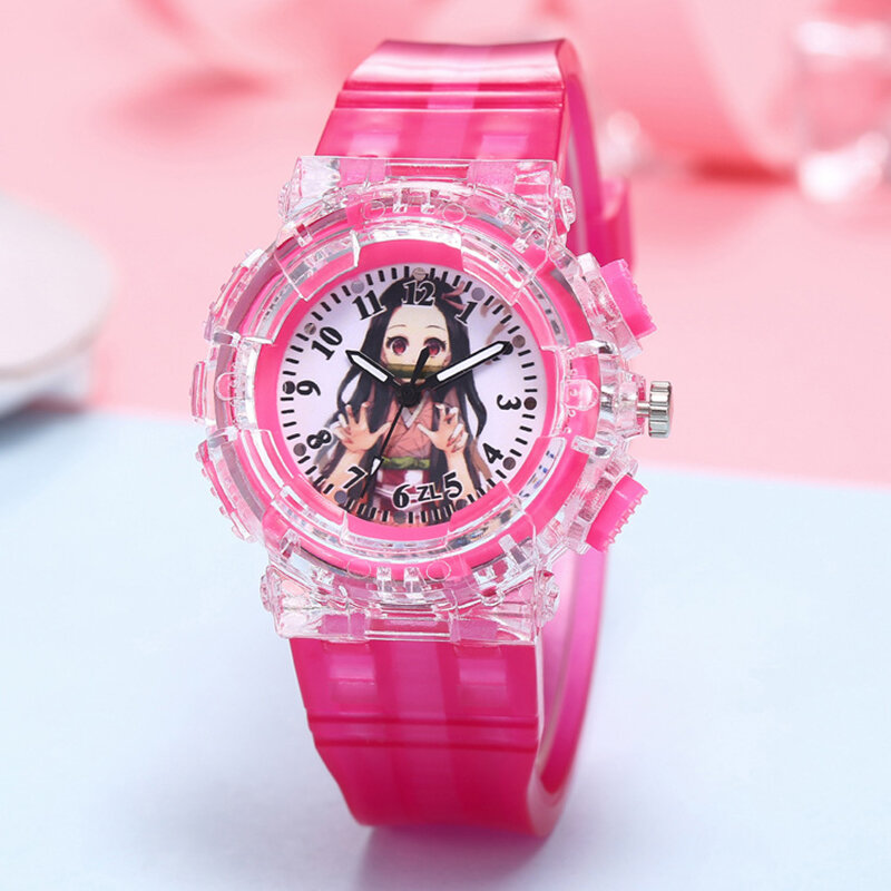 อะนิเมะ LED ส่องสว่างเด็กนาฬิกาเด็กและนาฬิกาผู้หญิง Kawaii น่ารักพลาสติกสแตนเลสผลิตภัณฑ์