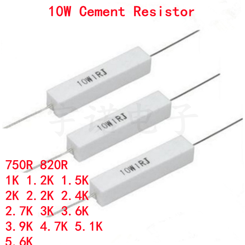 10 pezzi 10W 5% resistenza di cemento resistenza di potenza 750R 820R 750 820 1K 1.2K 1.5K 2K 2.2K 2.4K 2.7K 3K 3.6K 3.9K 4.7K 5.1K 5.6K ohm