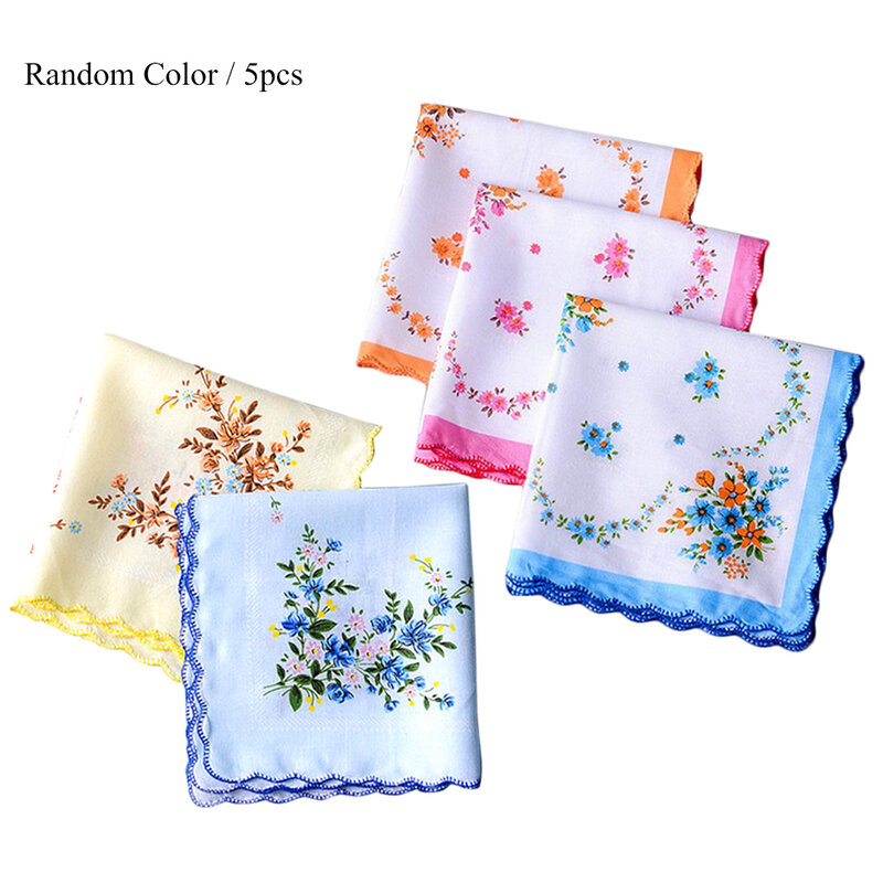 5 Pcs 30*30 cm Vintage Cotton Women Hankies Embroidered Butterfly Flower Hanky Floral Ladies Handkerchief Fabrics Random Color