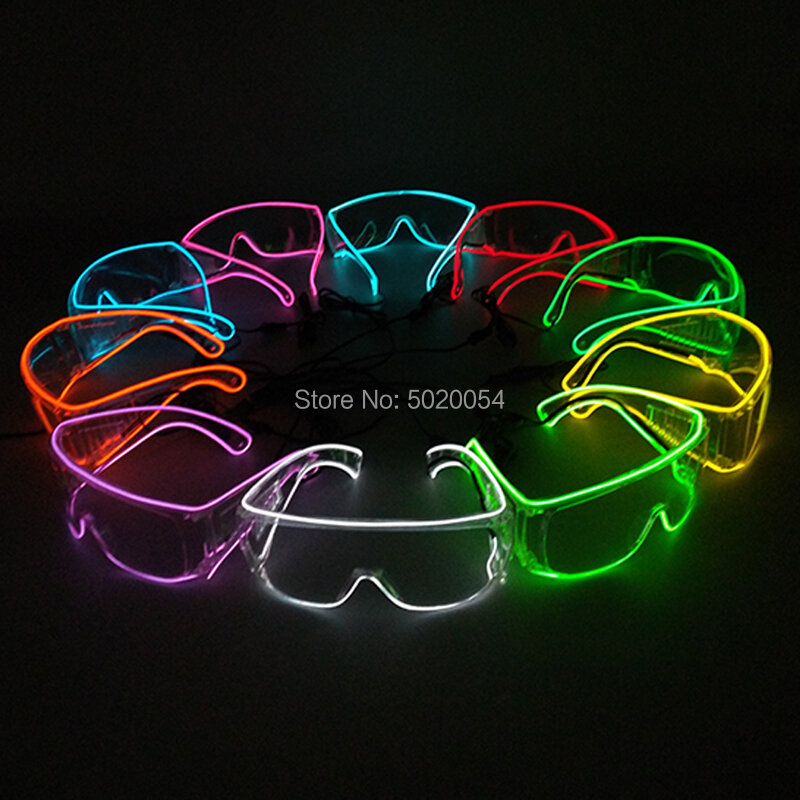 10 Colors LED Light up Glasses Transparent Frame Protective Glasses Dust-Proof Dust-Fog Goggles Riding Glasses Supplies