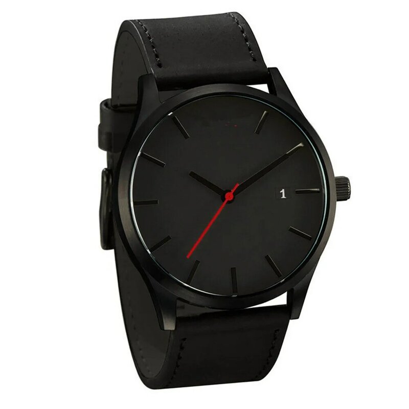 Reloj de pulsera de cuero para hombre, cronógrafo ultrafino de acero inoxidable, color negro, de lujo