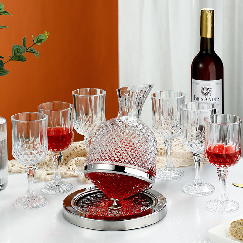 Goalon Botol Anggur Putar Mewah Bebas Timah Kaca Kristal Bening Set Botol Anggur Merah Hadiah Elegan untuk Pecinta Anggur