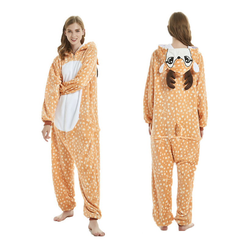 Nieuwe Stijl Vrouwen Pyjama Pak Kigurumis Dier Leeuw Sika Herten Onesie Homewear Nachtkleding Flanel Volwassen Pijamas Party Kostuum