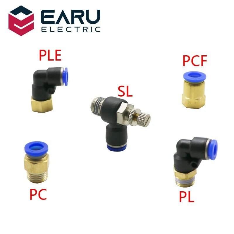 Conector rápido neumático PCF PC PL SL PB, Conector de aire de manguera de 4MM-12mm, 1/4 ", 1/8", 3/8 ", acoplador de tubo de rosca macho BSPT, 1 unidad
