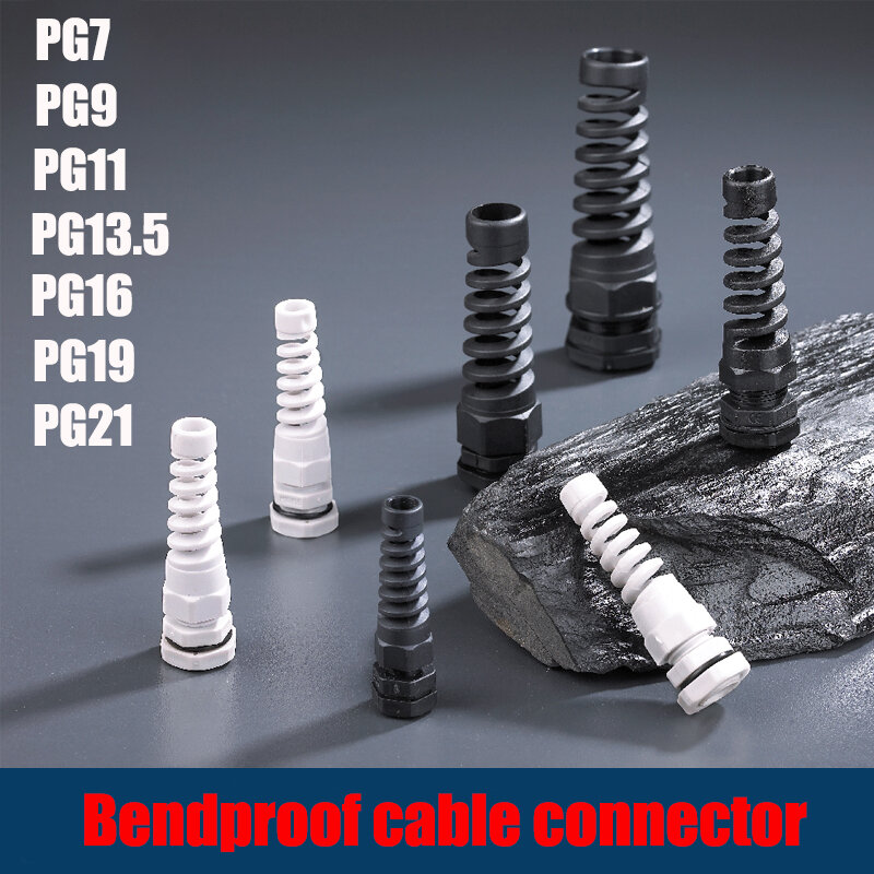5 pces ip68 impermeável m12 pg7/pg9/pg11 cabo selo luva conector plástico parafuso protetor de estresse 3-6mm anti-dobra