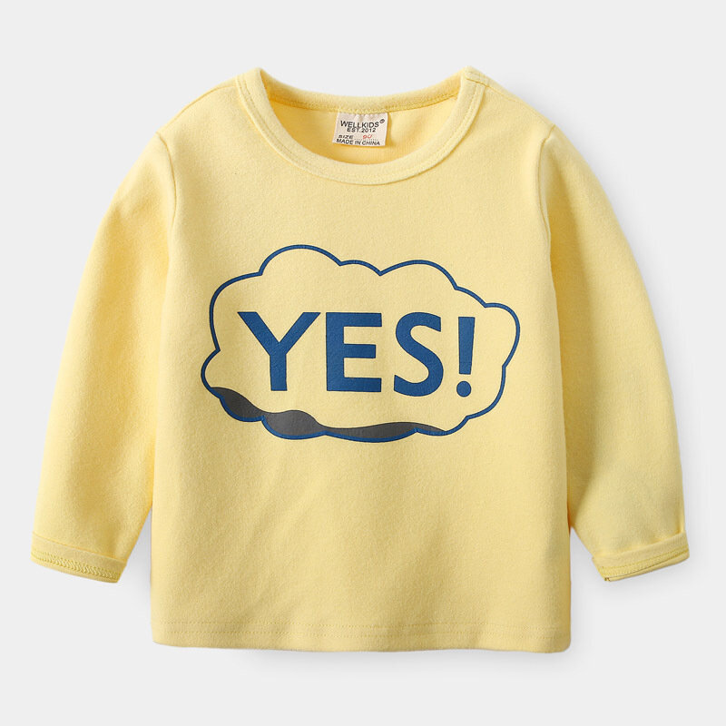 Camisa manga longa estampa de letras para bebês, camiseta estilosa de manga longa para meninos 2 a 6 cores cores pastéis primavera outono