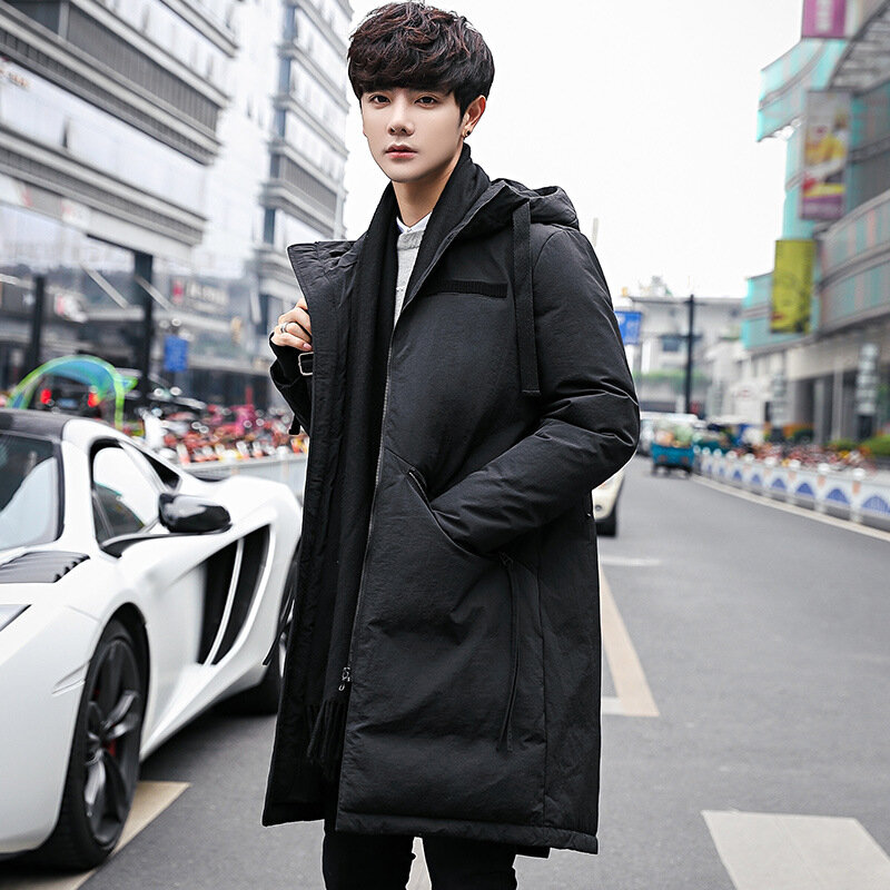 Winter Men's Hooded Knee Length Puffer Jackets Fashion Korea Style Thick Warm White Duck Down Overcoats Man Parkas Male JK-934
