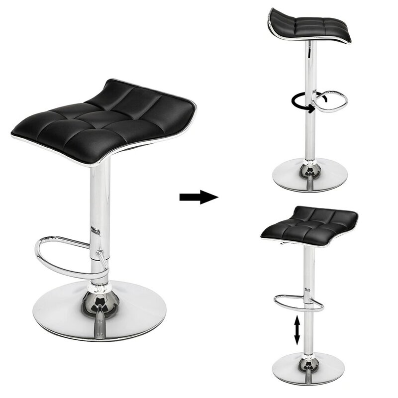 360度調整可能な2ソフト満載の正方形のボード湾曲した足のバースツールpu生地黒バースツール椅子バースツール現代