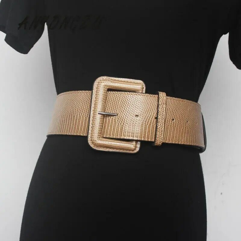 Ms-Cinturón de sellado de cintura para mujer, pretina ancha con patrón de serpiente Simple, vestido de falda de decoración femenina, moda coreana, rojo vino, 103C