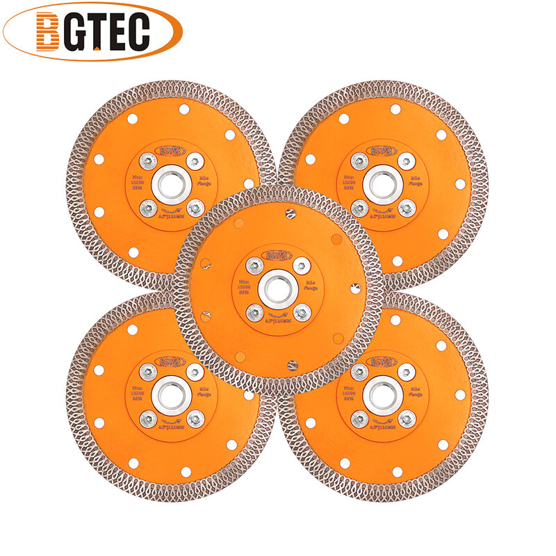 BGTEC-세라믹 타일 용 핫 프레스 X 메쉬 터보 다이아몬드 톱날, 직경 5 개, 4.5 인치/115mm, M14 플랜지 커팅 디스크 포함