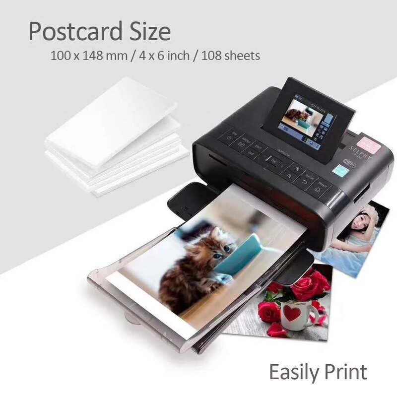 6 inch Compatible for Canon KP-108IN Color Photo Paper Set 4 x 6 For Selphy CP1300 CP1000 CP1200 CP910 CP1500 Photo Printer